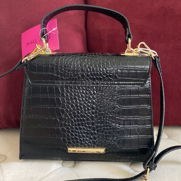 Betsey Johnson Double Bow Top Handle Crossbody + Satchel, Black & Gold - Picture 2 of 13